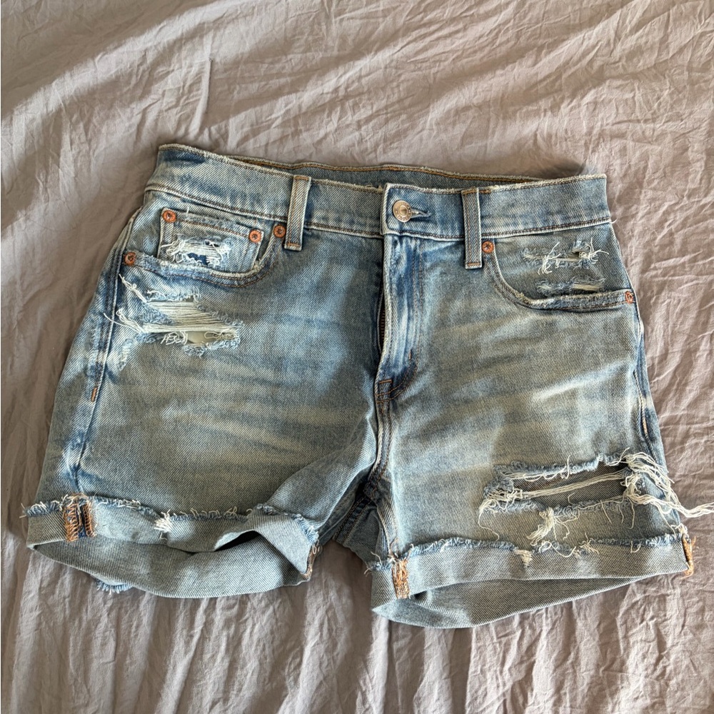 American Eagle Outfitters Light Blue Distressed Jean Shorts